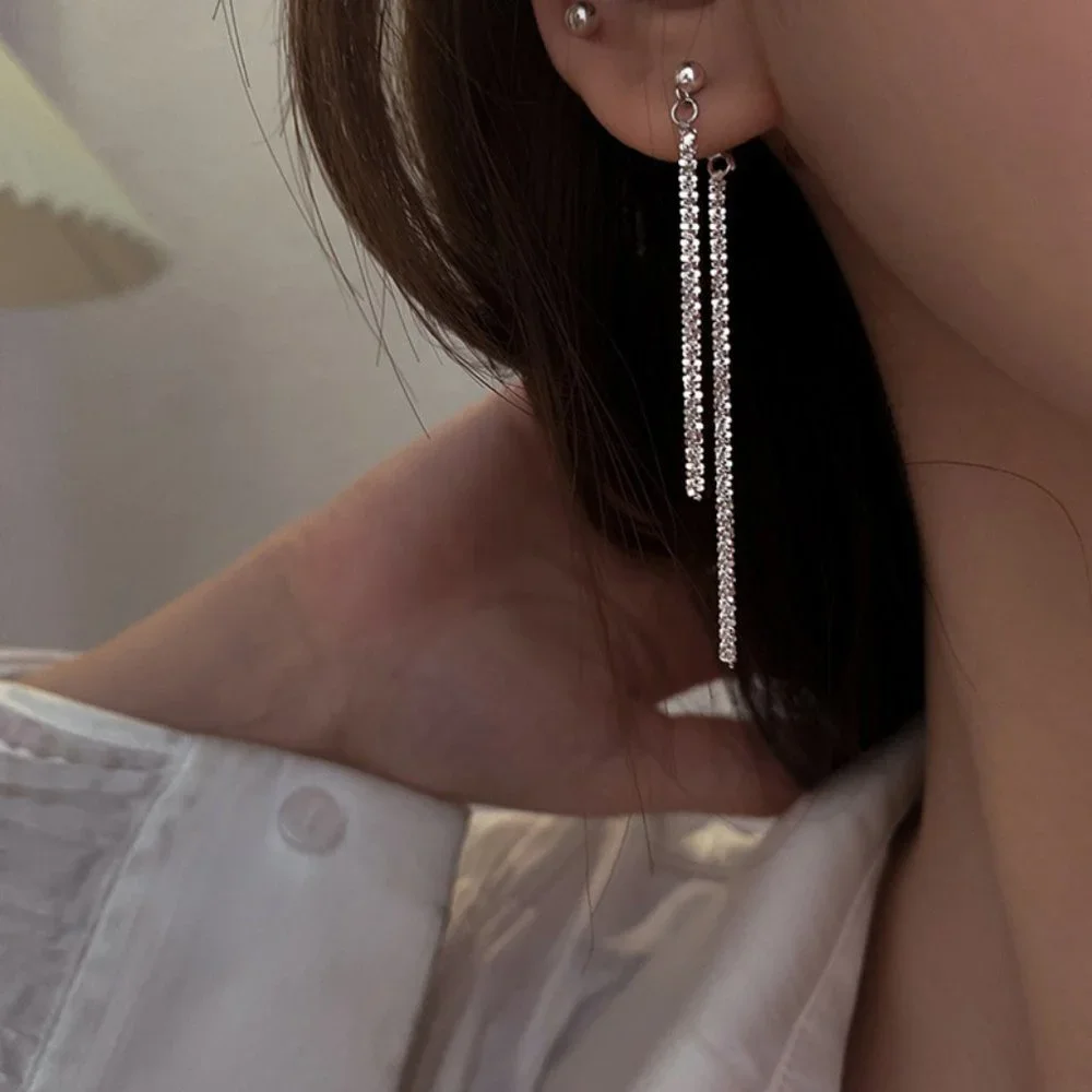#NEW 925 Sterling Silver Shiny Chain Drop Earrings A
